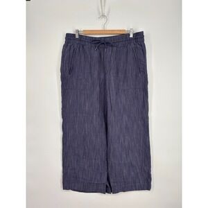 Athleta Pants Womens L Blue Retreat Linen Blend Wide Split Leg High Rise